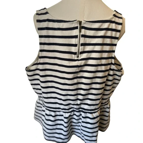 Old Navy Women's XXL Striped‎ Cotton Peplum Blouse Top Black White Modern - Picture 3 of 9